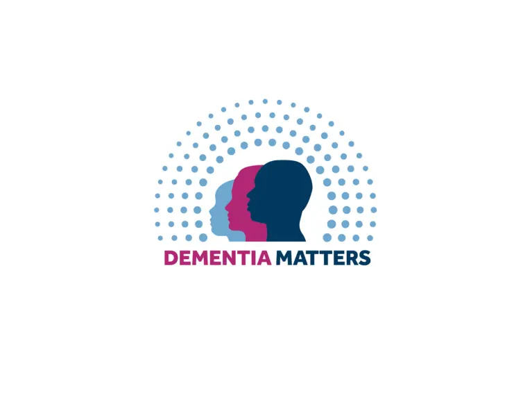 Dementia Matters' logo, three silhouettes of heads above the words 'dementia matters'.